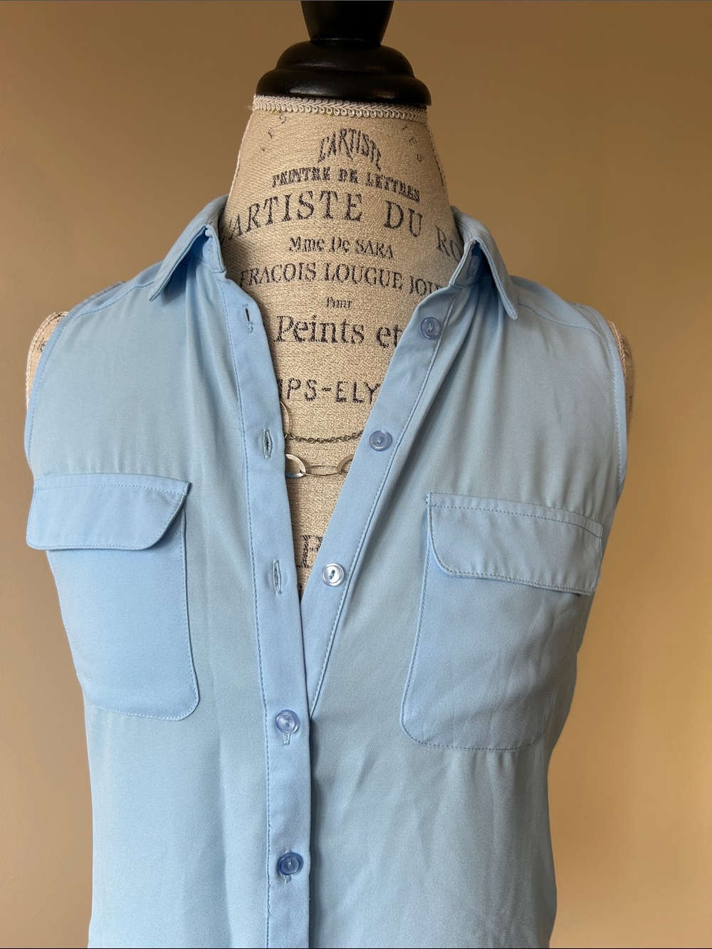 Sleeveless Button-Front Blouse, Blue, xsmall
